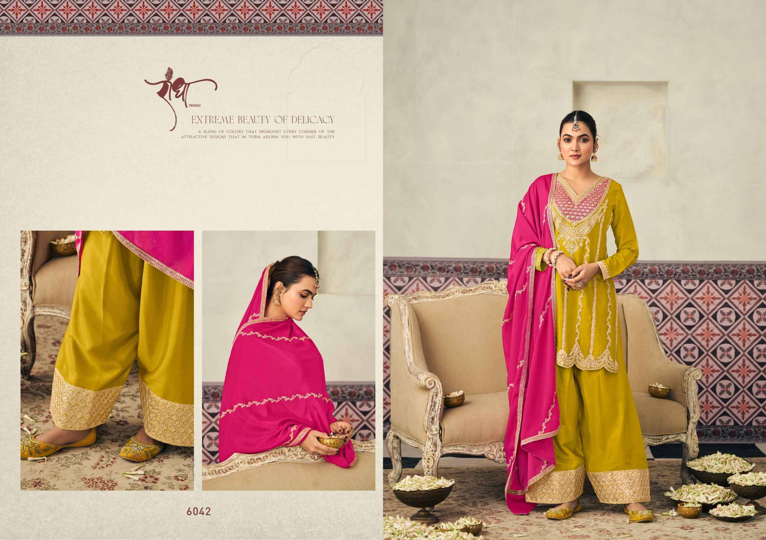 Heer By RADHA TRENDZ 6041 To 6043 Series Sharara Suits Beautiful Fancy Colorful Stylish Party Wear & Occasional Wear Premium Chinnon Dresses At Wholesale Price